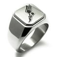 thumbnail image 1 of Stainless Steel Greek Messenger of Gods Engraved Square Flat Top Biker Style Polished Signet Ring, 1 of 1