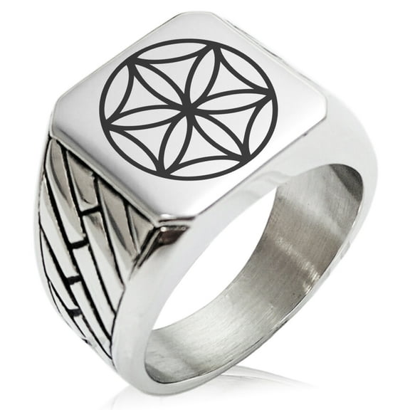 Tioneer Stainless Steel Geometric Pattern Biker Style Polished Ring