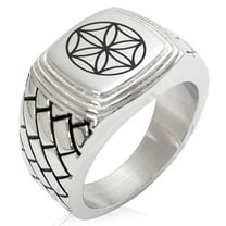 Tioneer Stainless Steel Geometric Pattern Step-Down Biker Style Polished Ring