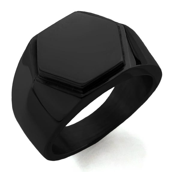 Stainless Steel Hexagon Crest Biker Style Polished Signet Ring
