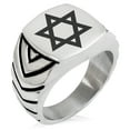 thumbnail image 1 of Stainless Steel Hexagram Star of David Chevron Pattern Biker Style Polished Ring, 1 of 1