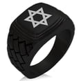thumbnail image 1 of Tioneer Stainless Steel Hexagram Star of David Geometric Pattern Step-Down Biker Style Polished Ring, 1 of 1