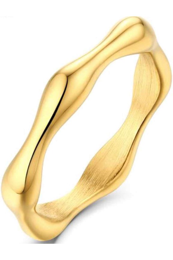 Stainless Steel High Polishd Irregular Shape Bone Bambbo Style Stackable Weddiing Band Ring