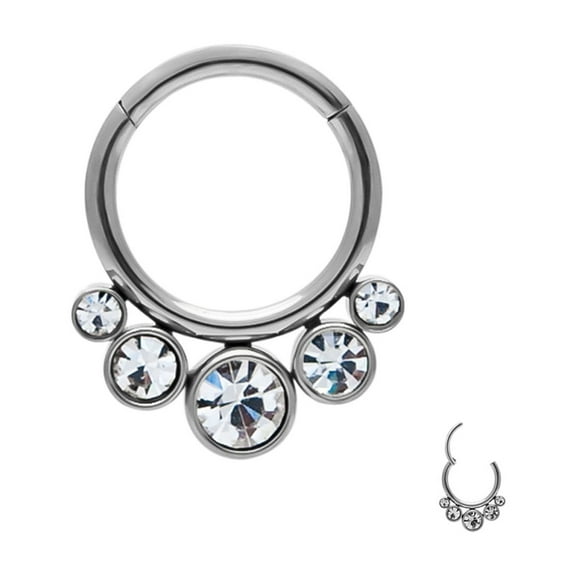 Stainless Steel Hinged Septum Clicker with Crystals