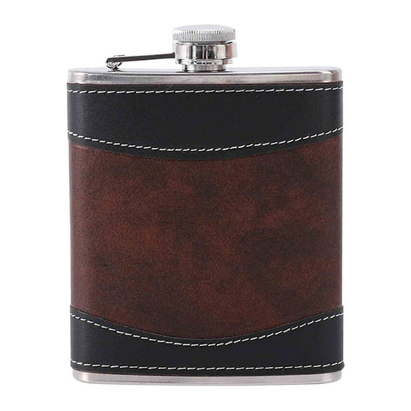 Stainless Steel Hip Flask Leather Cover Portable Pocket Bottle with Funnel, 6oz