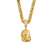 Stainless Steel Hip Hop Headset Earphone Pendant Necklace, Fashion Chain Jewelry Gift for Men