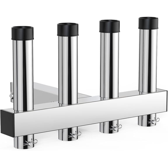 Stainless Steel Hitch Mount Fishing Rod Holder - 4 Tube Rack for 2 Inch Receivers - Adjustable Angle Pole Carrier with Quick Release Pin