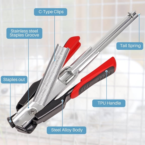 Stainless Steel Hog Ring Plier with 2500 Pieces 3/8 Hog Rings for Fencing, Cages, and Car Cushions
