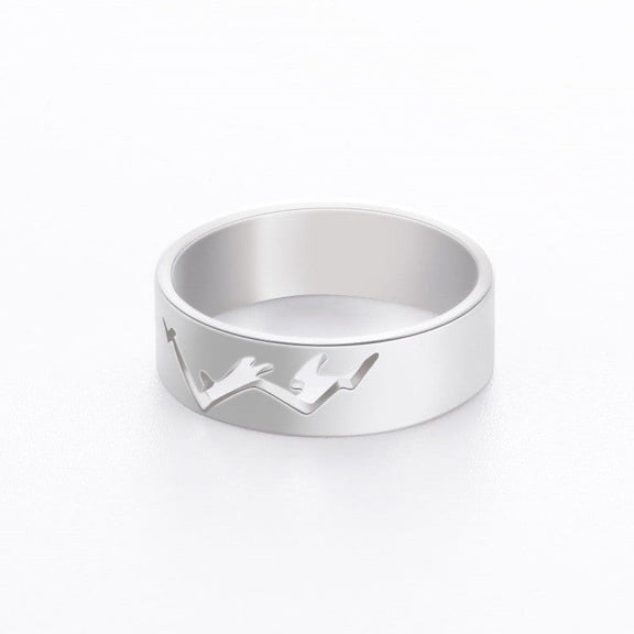 Unisex Stainless Steel Ring Hollow Mountain Snow Pattern Polished Fashion Ring for Men or Women Everyday Wear Statement