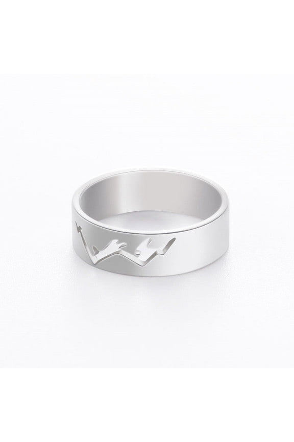 Unisex Stainless Steel Ring Hollow Mountain Snow Pattern Polished Fashion Ring for Men or Women Everyday Wear Statement