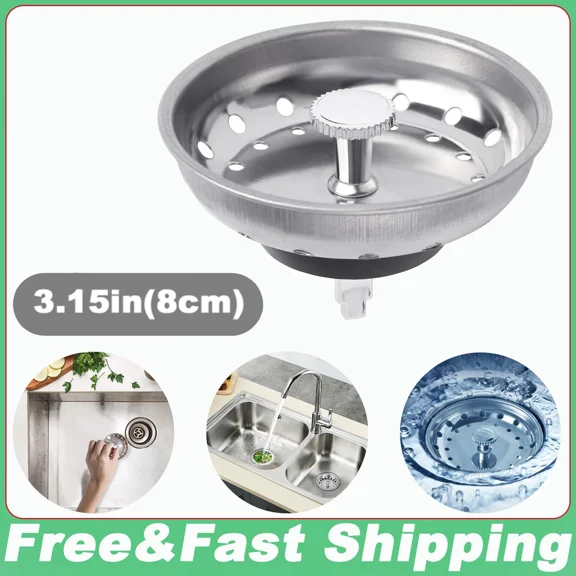 Stainless Steel Home Kitchen Sink Drain Stopper Basket Strainer Waste Plug Us