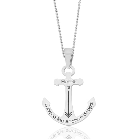 Stainless Steel "Home is Where the Anchor Drops" Inspirational Anchor Pendant Necklace