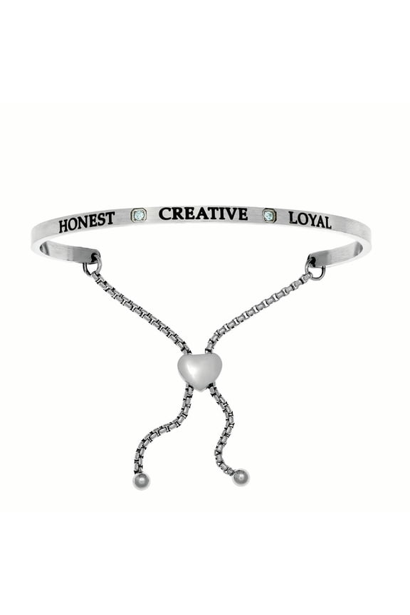 Stainless Steel Honest, Creative, Loyal March Aqua Birthstone Bangle Bracelet, 7