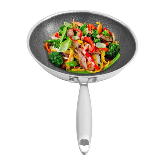 Stainless Steel Honeycomb Wok Non-stick Cooking Frying Pan with Lid Stir-fry Pan for Gas Stoves Concave Induction Ceramic Electric Stoves (12.6*3.4in)