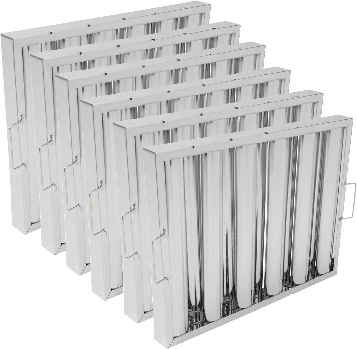 Stainless Steel Hood Filter 19.5W x 15.5H Inch, 5 Grooves Commercial Kitchen Restaurant Range Hood Filters, Set of 6 Grease Filter for Grease Rated Exhaust Hoods