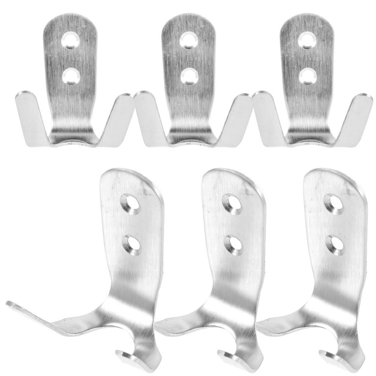 Stainless Steel Hook Adhesive Kitchen Hooks Double Prong Wall Student 6 Pcs Coat Hanger Hangers Metal for Hanging, Size: 5.3x2.1cm, Silver