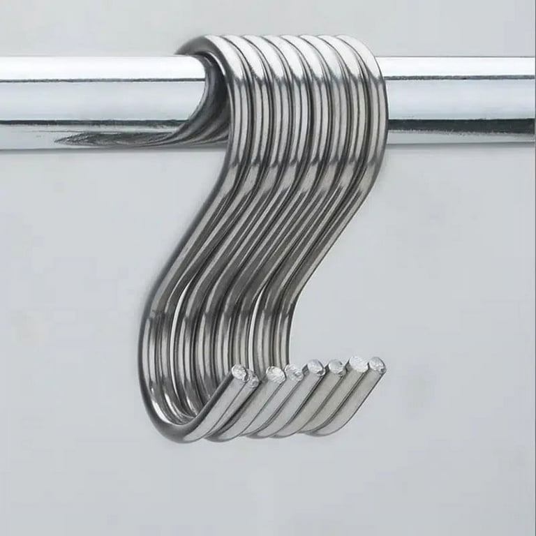 Stainless Steel Hooks Shower Curtain Rings- 10 Pack S Shaped Hanger Closet  Hanging Hooks Kitchen/Bathroom/Office Hooks for Hanging a Multitude of