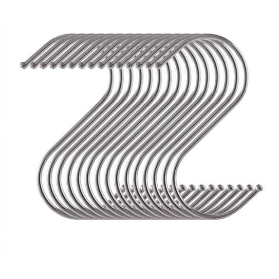 Stainless Steel Hooks Shower Curtain Rings- 15 Pack S Shaped Hanger Closet Hanging Hooks Kitchen/Bathroom/Office Hooks for Hanging a Multitude of Items(Large)