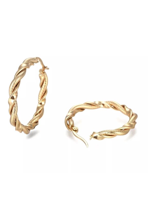Stainless Steel Hoop Earring Hypoallergenic Ear Nut Twisted Ring Gold Hinged Textured Z284