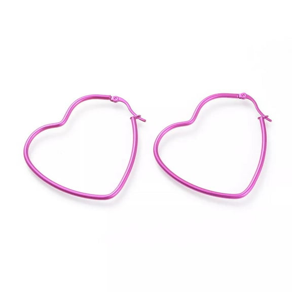 Stainless Steel Hoop Earrings Heart Purple Green Pink Yellow 1.5" To 2.2" P575