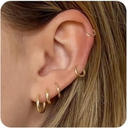Stainless Steel Hoop Earrings, Hypoallergenic Earrings for Women Men 14k Gold Plated Small Huggie Hoop Earrings Stack Set for Multiple Piercing Lightweight Cartilage Helix Conch Hoop