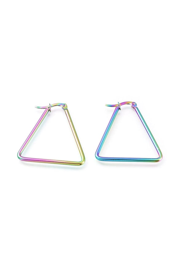 Stainless Steel Hoop Earrings Hypoallergenic Triangle Rainbow 0.8Mm Z261