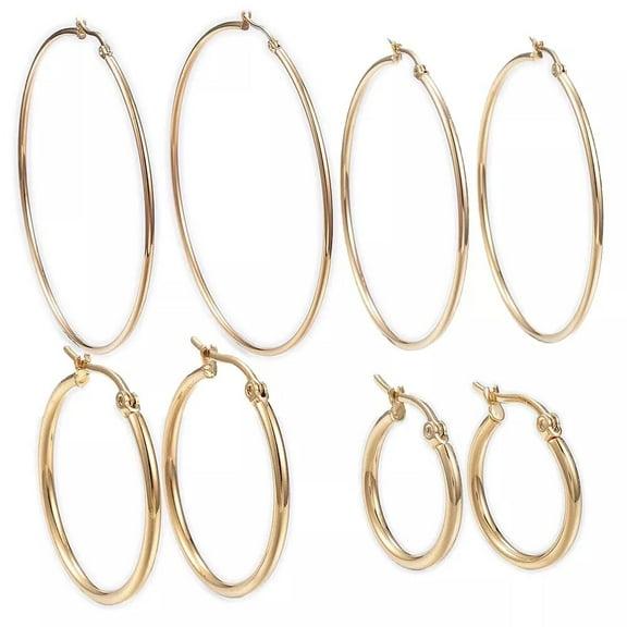 Stainless Steel Hoop Earrings Rose Gold Black Purple Silver 0.6" Up To 2.8" P560