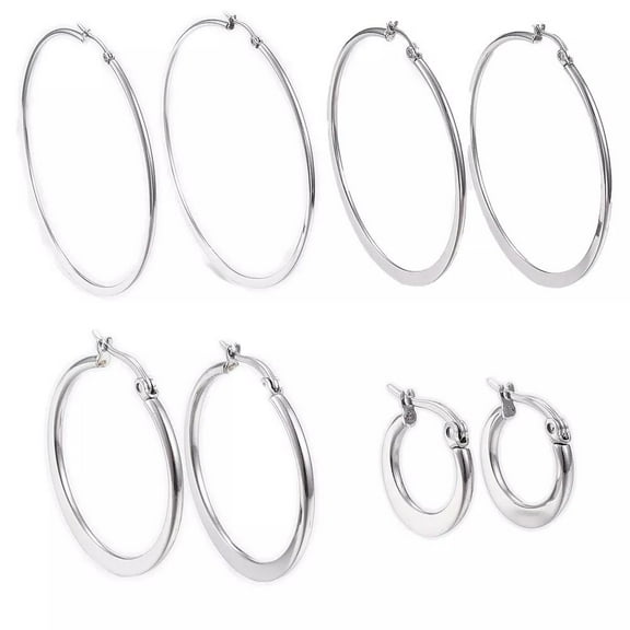 Stainless Steel Hoop Earrings Rose Gold Silver 0.6" To 2.8" Pin 0.7X1Mm&nbsp; P561