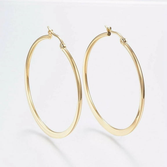 Stainless Steel Hoop Earrings Stainless Steel Gold Silver 1.8" Inch 1Mm P205