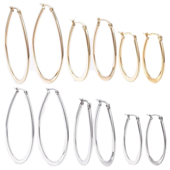 Stainless Steel Hoop Earrings Yellow Gold Silver 1.2" To 2.4" Pin 0.7X1Mm P563
