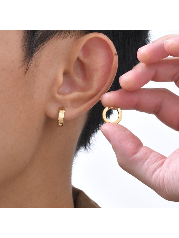 Stainless Steel Hoop Earrings for Men Punk Gothic Huggie Earring Hypoallergenic Minimalist Jewelry Gifts, Gold