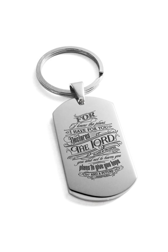 Stainless Steel Hope & Future Jeremiah 29:11 Engraved Dog Tag Keychain Keyring