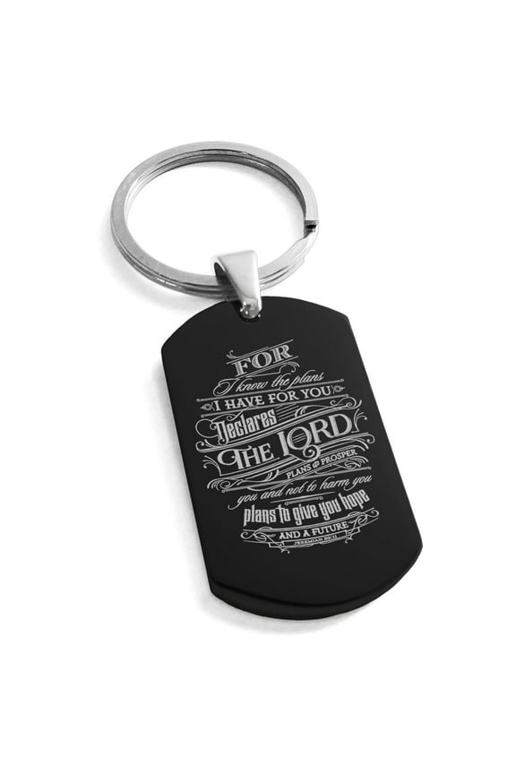 Stainless Steel Hope & Future Jeremiah 29:11 Engraved Dog Tag Keychain Keyring