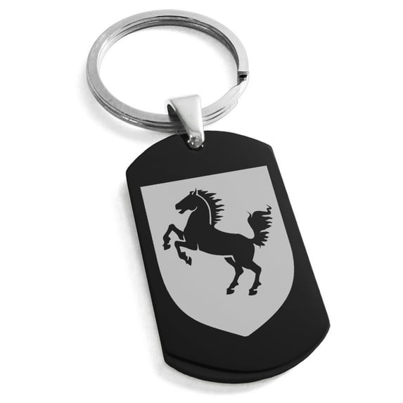 Stainless Steel Horse Battle Coat of Arms Shield Engraved Dog Tag Keychain Keyring