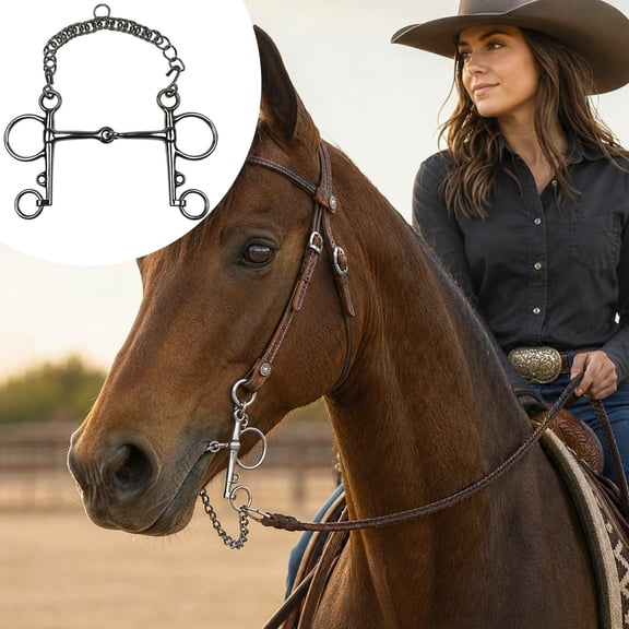 Stainless Steel Horse Bit Jointed Mouthpiece With Curb Chain Dual Rein Control Equestrian Riding Bit For Horse Training Competition