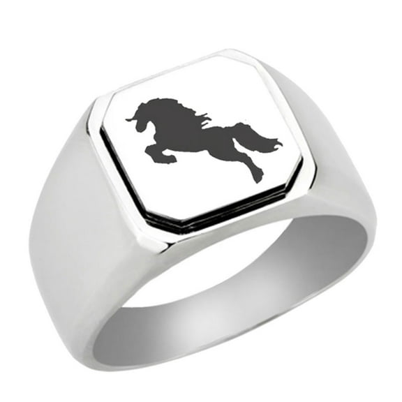 Stainless Steel Horse Engraved Signet Ring