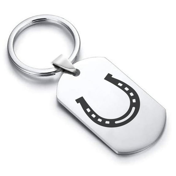 Stainless Steel Horseshoe Good Luck Charm Dog Tag Keychain Circle Ring