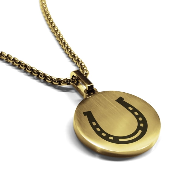 Stainless Steel Horseshoe Good Luck Charm Round Medallion Pendant Necklace