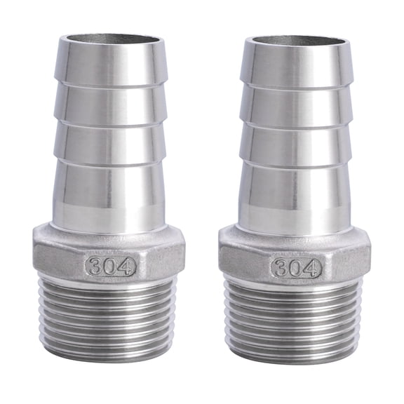 Stainless Steel Hose Barb Fitting,1" Hose Barb to 1" Male NPT, for Water Fuel Air (Pack of 2)