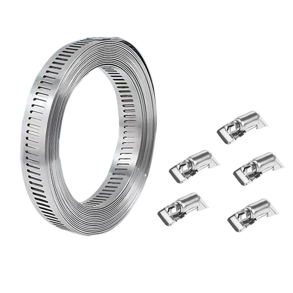 Stainless Steel Hose Clamp Metal Strap with 5 Fasteners Adjustable ...
