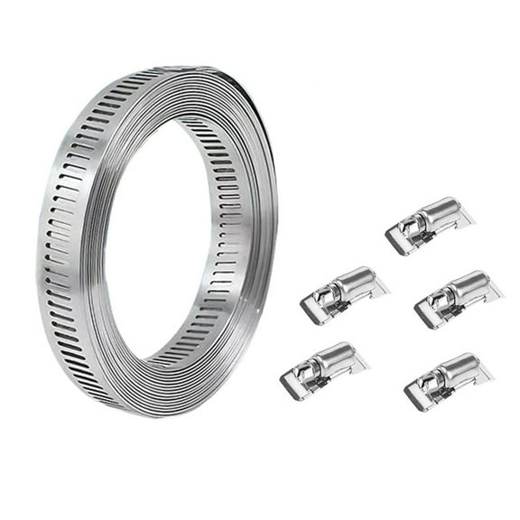 Stainless Steel Hose Clamp Metal Strap with 5 Fasteners Adjustable Large Gear Hose Clamps for Pipe, Duct, Tube