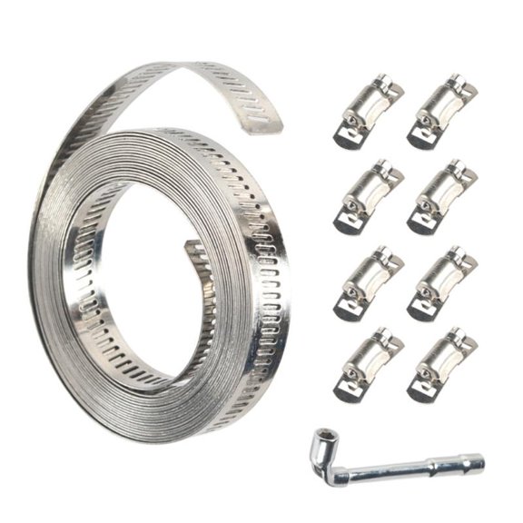 Stainless Steel Hoses Clamps System Set DIY 3.5/10m Tape + 8/16 Fasteners