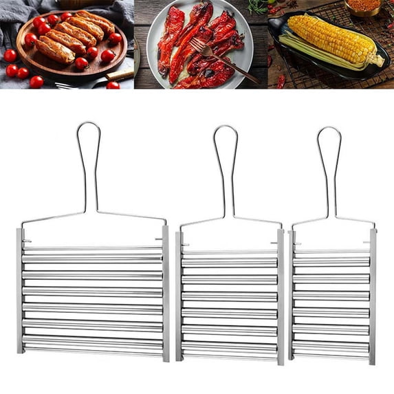 Stainless Steel Hot Dog Rack for Grilling Sausages and Rollers with Non-Stick Easy Clean Design for Backyard Bbqs and Outdoor Cooking Events Topliu