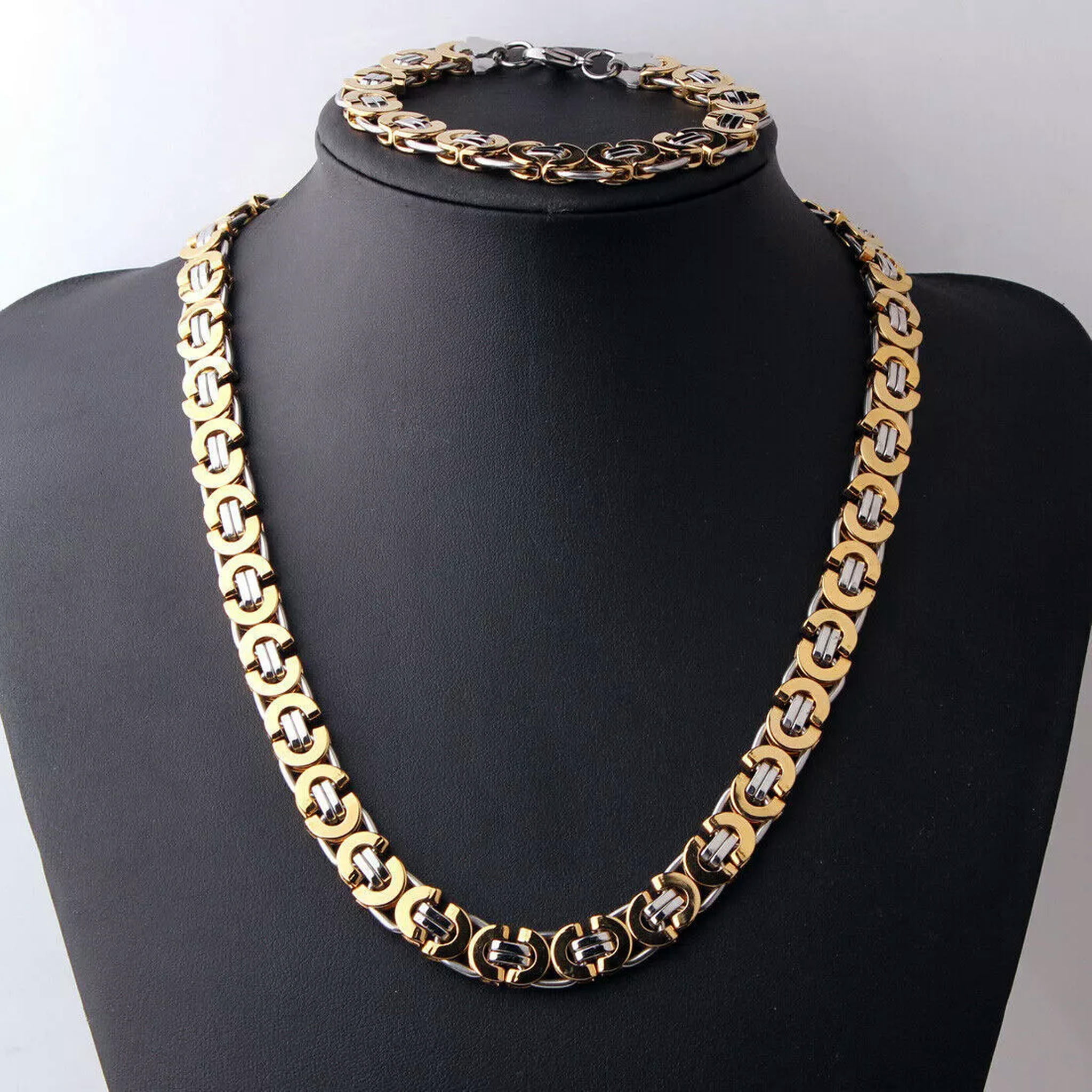 Stainless Steel Hot Link Chain Necklace Bracelet Set Men's