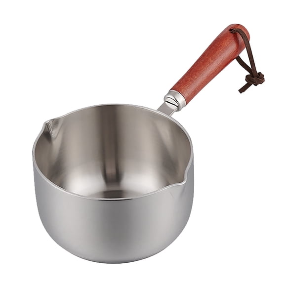 Stainless Steel Hot Oil Pan With Wooden Handle, No Lid, Multifunctional Pot for Making Sauces, Reheating Soup and Heating Milk