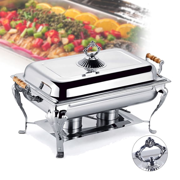 Stainless Steel Hot Pot Buffet Plate, European Style Alcohol Stove Heating and Insulation Plate, 8 Quart Rectangular Buffet Server, Buffet Stove Food Heating and Insulation Plate, Silver