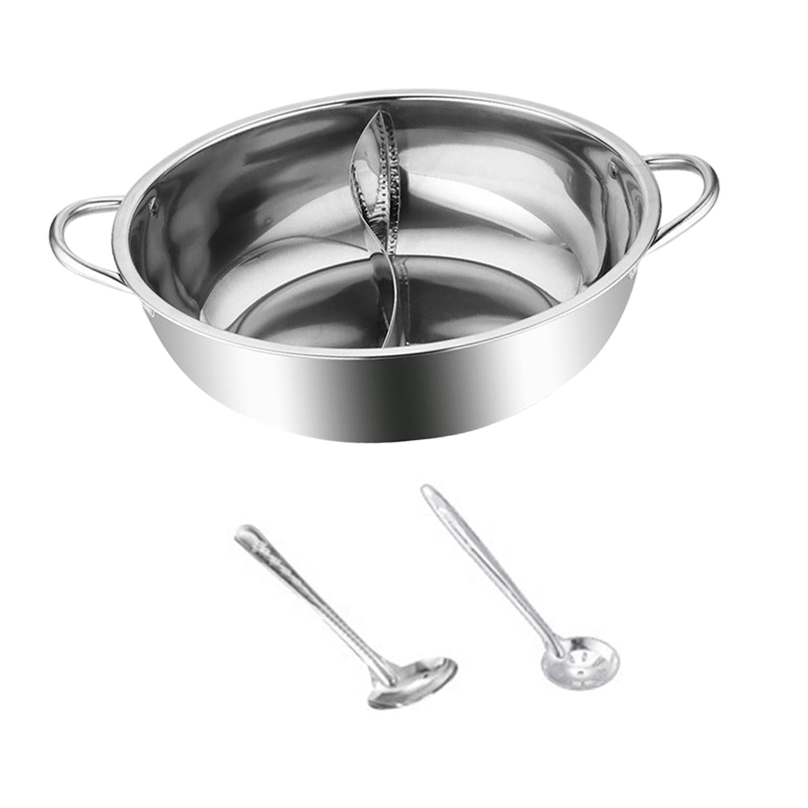 Stainless Steel Hot Pot with Spoons Dual Sided Soup Stockpot Ramen