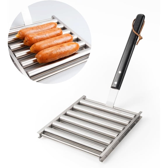 Stainless Steel Hot Roller for Grill | Portable Sausage Roller Rack, Non-Stick Surface, 360? Rotation, Fits BBQ, Camping