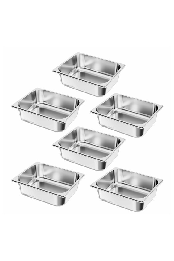 Stainless Steel Hotel Pans 6 Pack, 1/2 Size 4 Inch Deep - Restaurant Catering Pans, Reusable Food Storage, Rustproof Commercial Kitchen Supply