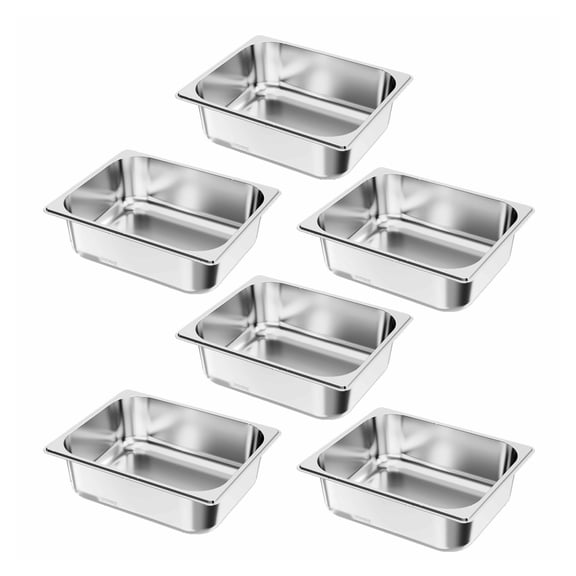 Stainless Steel Hotel Pans 6 Pack, 1/2 Size 4 Inch Deep - Restaurant Catering Pans, Reusable Food Storage, Rustproof Commercial Kitchen Supply